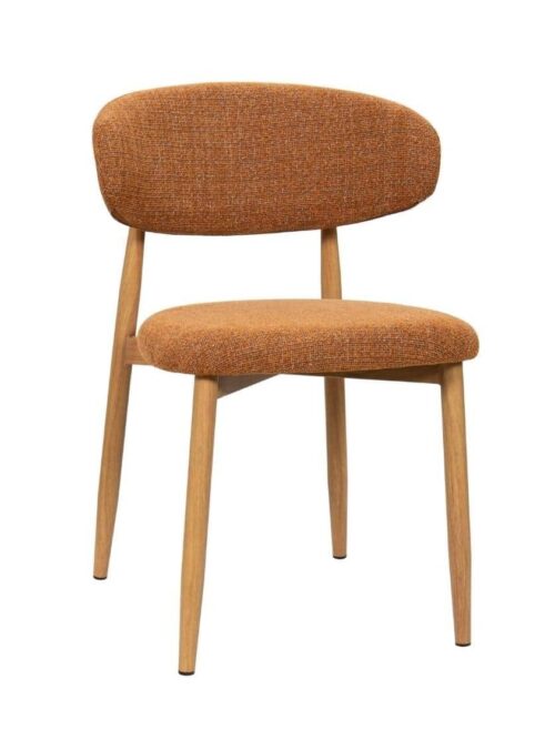 Chaise Georgia fox naturel Athezza — tissu polyester chiné brun-roux, piétement métal naturel