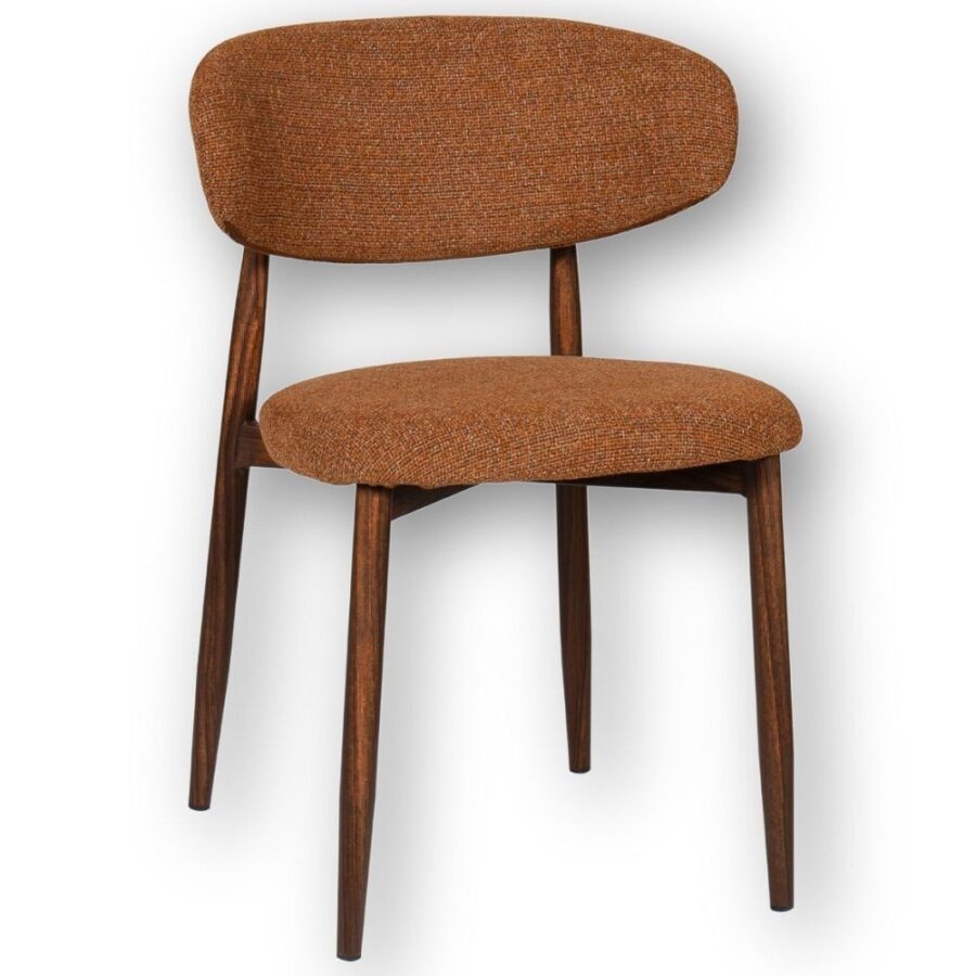 Chaise Georgia fox noyer Athezza — tissu polyester chiné brun-roux, piétement métal noyer
