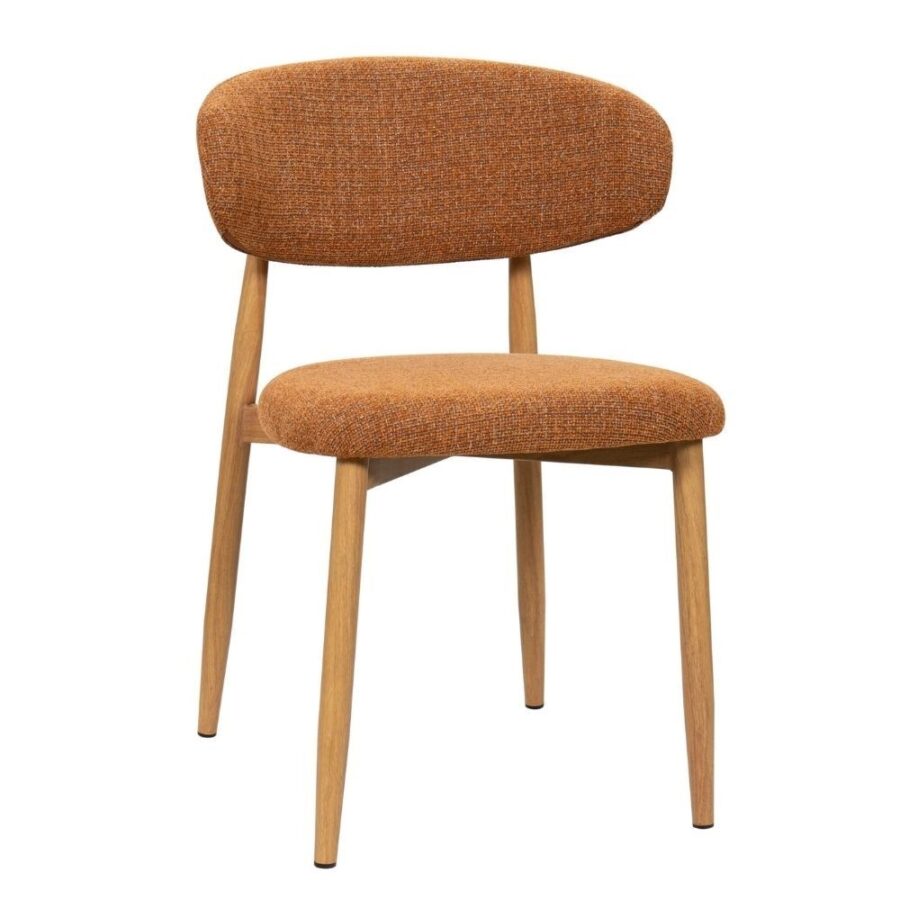 Chaise Georgia fox naturel Athezza — tissu polyester chiné brun-roux, piétement métal naturel