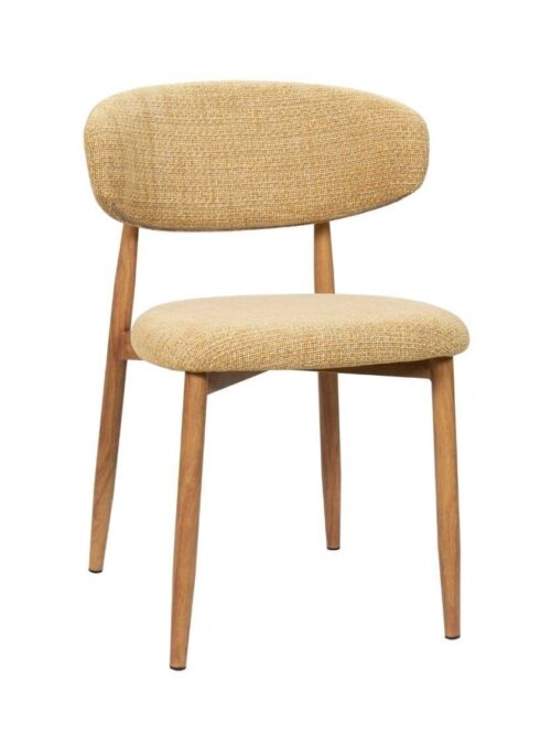 Chaise Georgia moutarde naturel Athezza — tissu polyester chiné jaune doré, piétement métal naturel