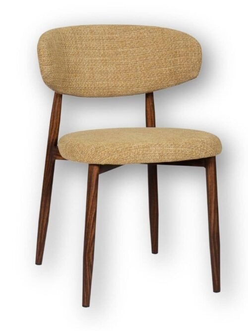 Chaise Georgia moutarde pied noyer Athezza — tissu polyester chiné, piétement métal