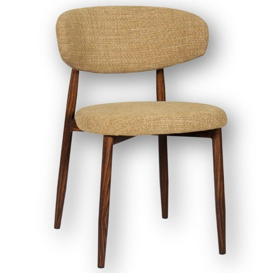 Chaise Georgia moutarde pied noyer Athezza — tissu polyester chiné, piétement métal