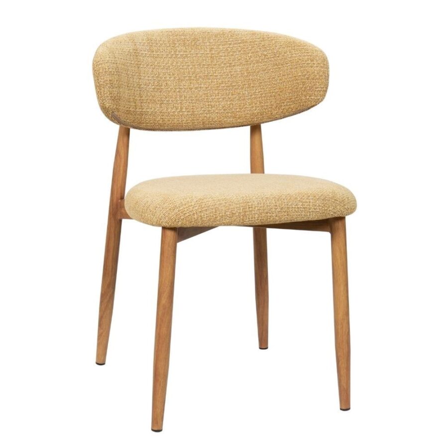 Chaise Georgia moutarde naturel Athezza — tissu polyester chiné jaune doré, piétement métal naturel