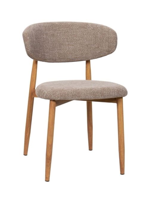 Chaise Georgia taupe pied naturel Athezza — tissu polyester chiné, piétement métal