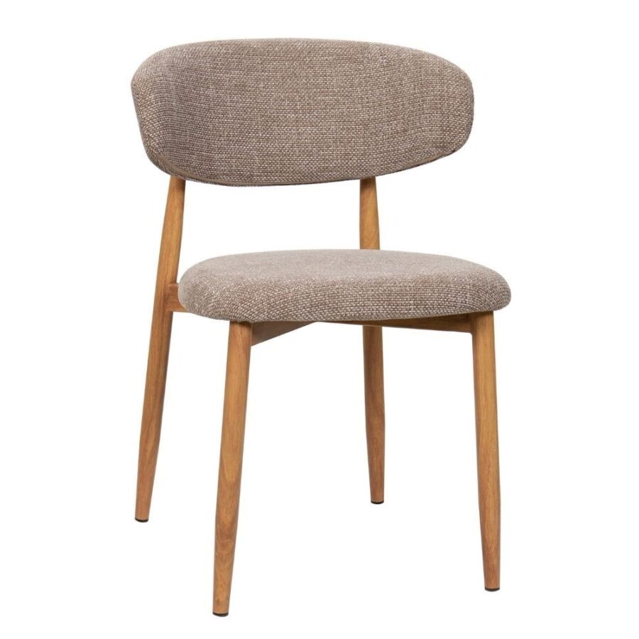 Chaise Georgia taupe pied naturel Athezza — tissu polyester chiné, piétement métal