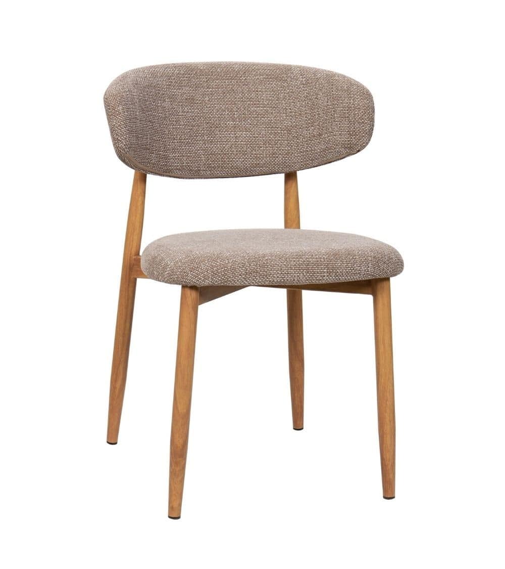 Chaise Georgia taupe pied naturel Athezza — tissu polyester chiné, piétement métal