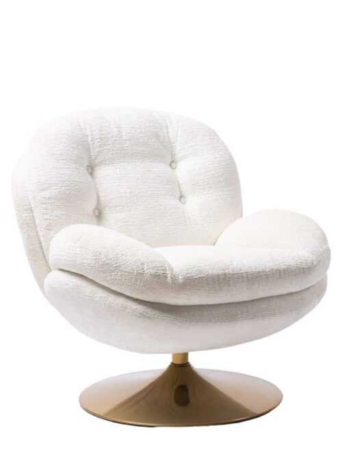 Fauteuil Memento Blanc Athezza — velours polyester blanc, pied métal, pivotant 360°