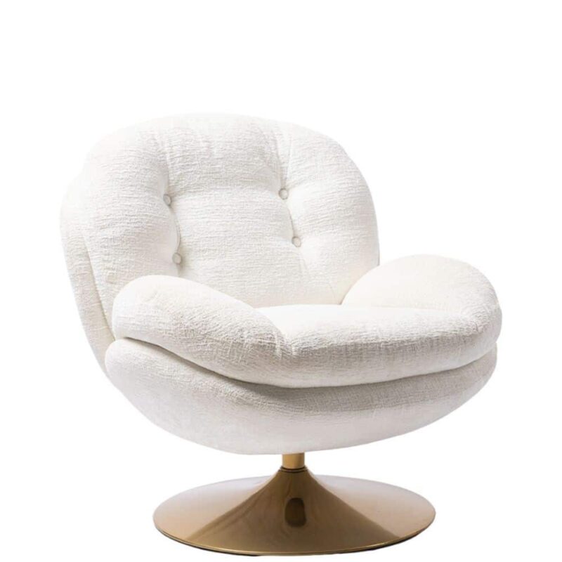 Fauteuil Memento Blanc Athezza — velours polyester blanc, pied métal, pivotant 360°