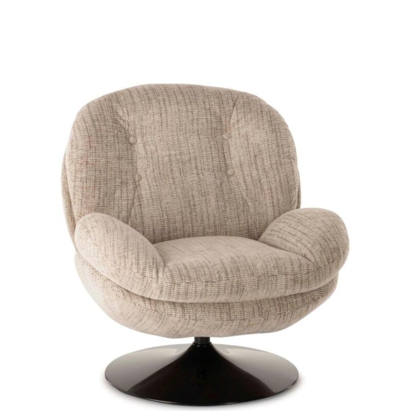 Fauteuil Memento tissu chiné beige Athezza — pivotant 360°, piétement métal