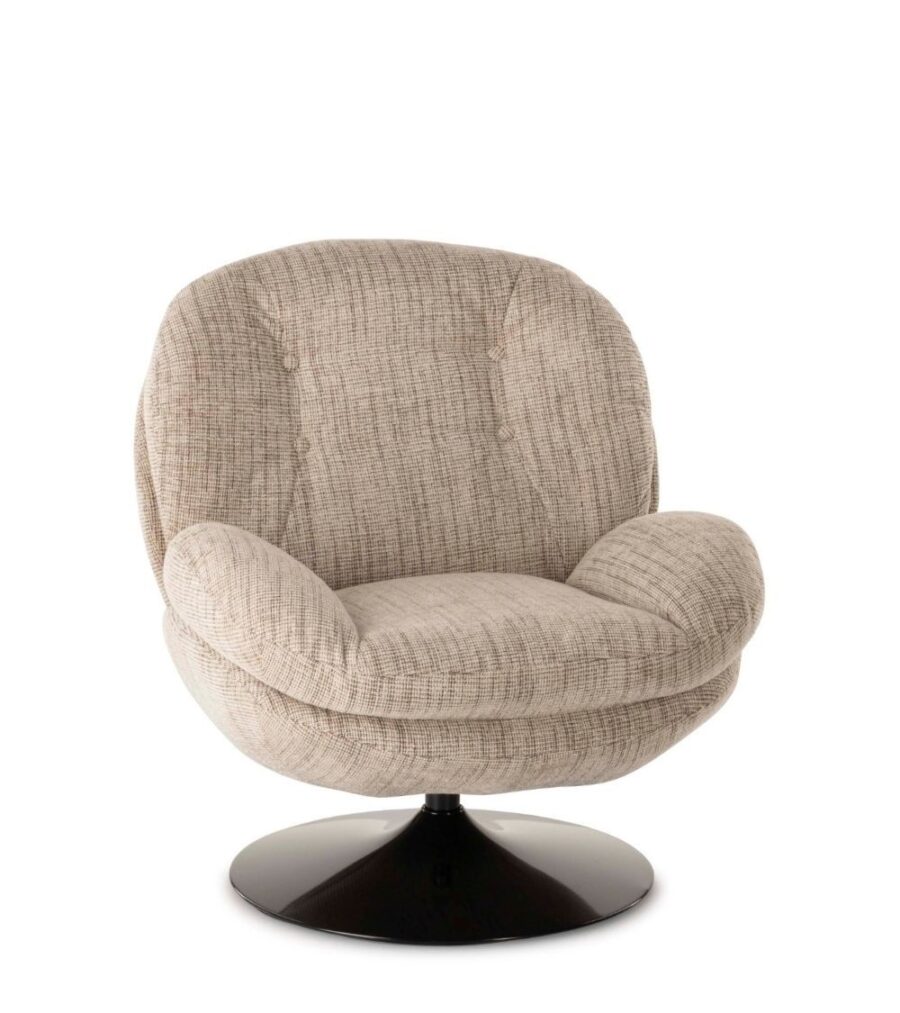 Fauteuil Memento tissu chiné beige Athezza — pivotant 360°, piétement métal