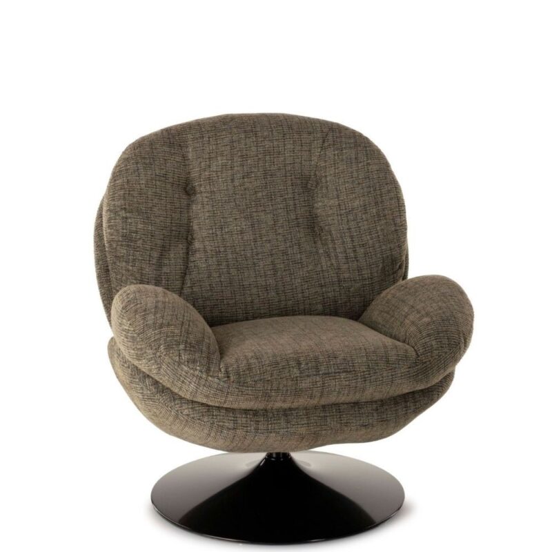 Fauteuil Memento chiné vert Athezza — tissu polyester chiné vert mousse, pied métal noir