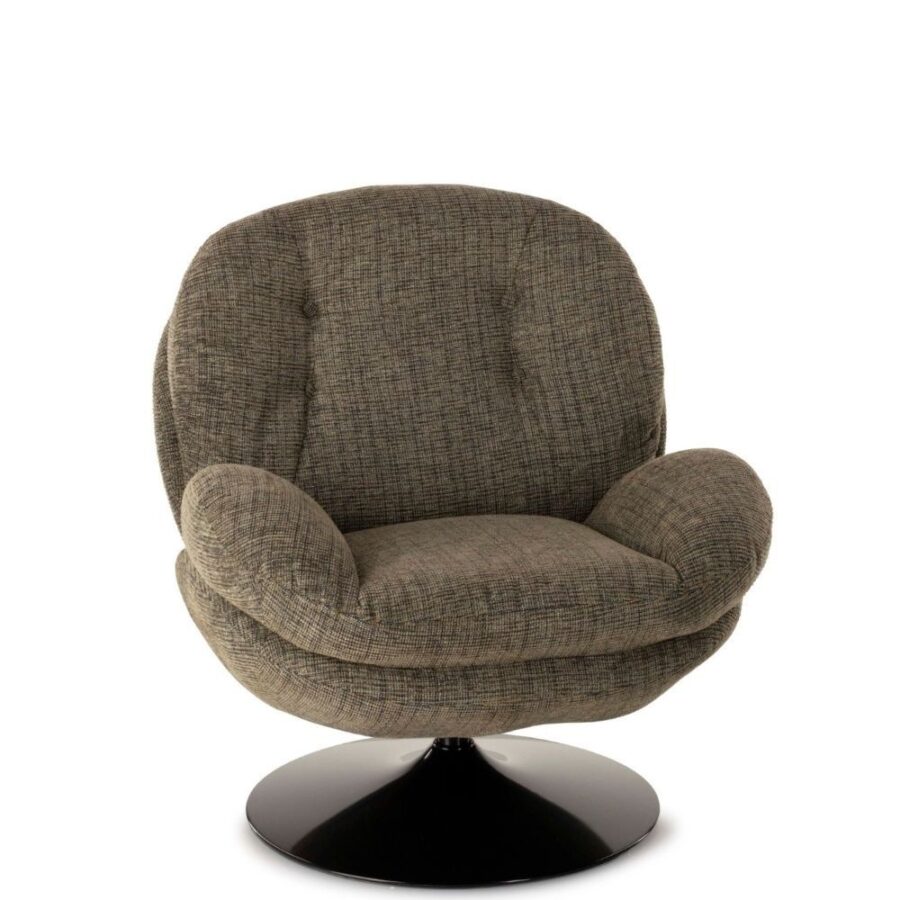 Fauteuil Memento chiné vert Athezza — tissu polyester chiné vert mousse, pied métal noir