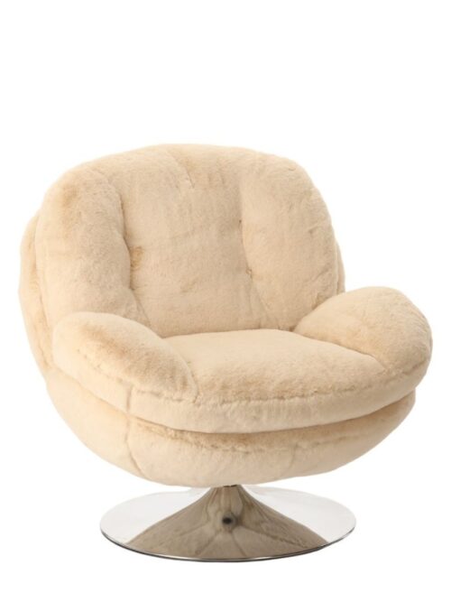 Fauteuil Memento fausse fourrure blanc Athezza — pivotant 360°, piétement métal