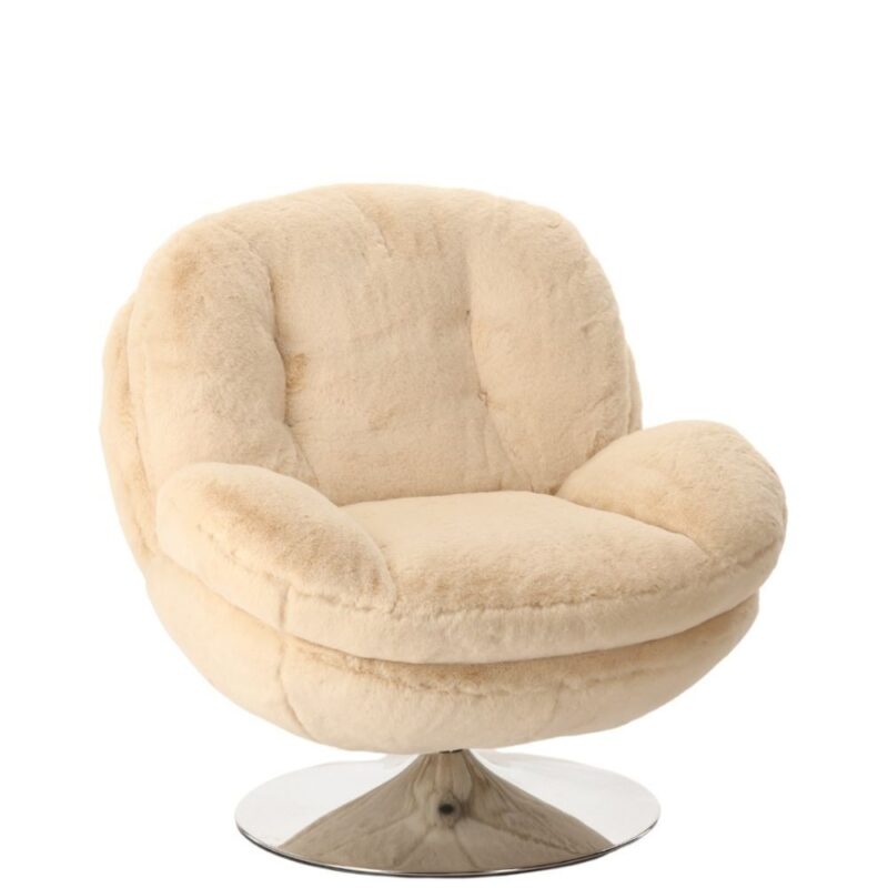 Fauteuil Memento fausse fourrure blanc Athezza — pivotant 360°, piétement métal