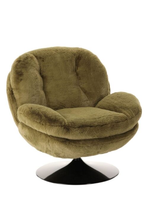 Fauteuil Memento fausse fourrure kaki Athezza — pivotant 360°, piétement métal