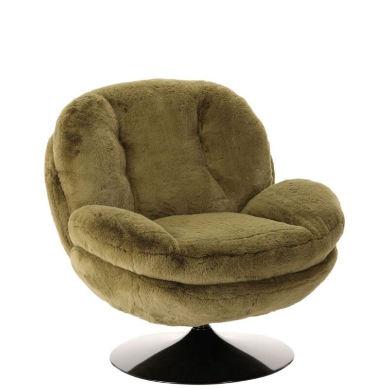 Fauteuil Memento fausse fourrure kaki Athezza — pivotant 360°, piétement métal