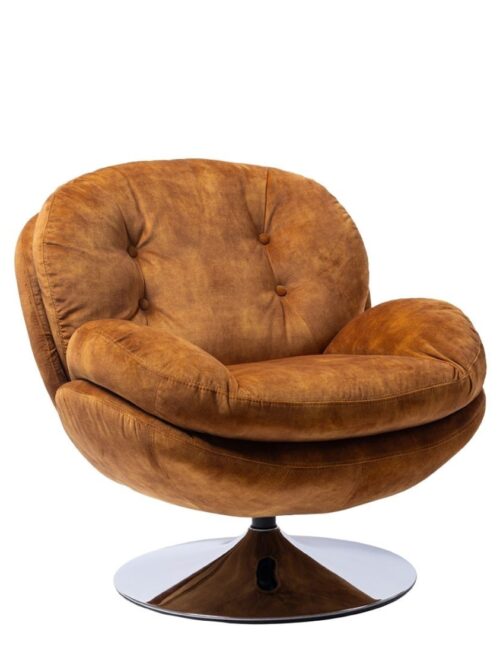 Fauteuil Memento Gold Athezza — velours polyester doré, pied métal, pivotant 360°