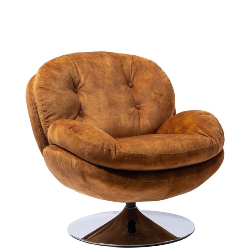 Fauteuil Memento Gold Athezza — velours polyester doré, pied métal, pivotant 360°