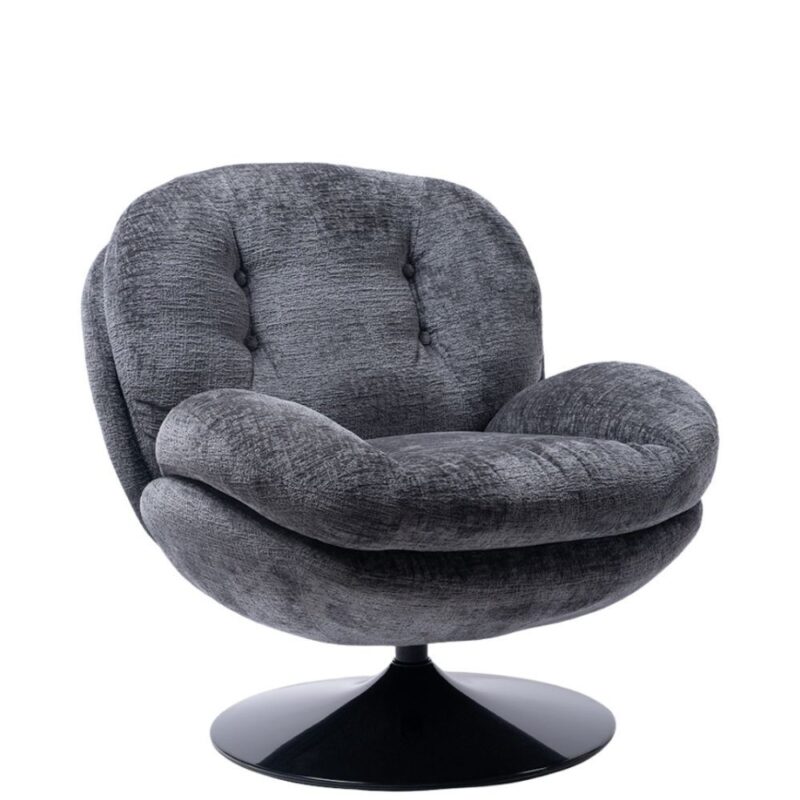 Fauteuil pivotant velours gris Memento Athezza — velours polyester gris, pied métal noir