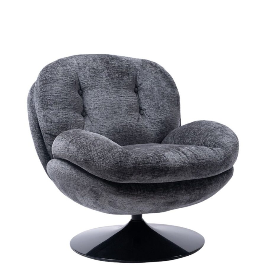 Fauteuil pivotant velours gris Memento Athezza — velours polyester gris, pied métal noir