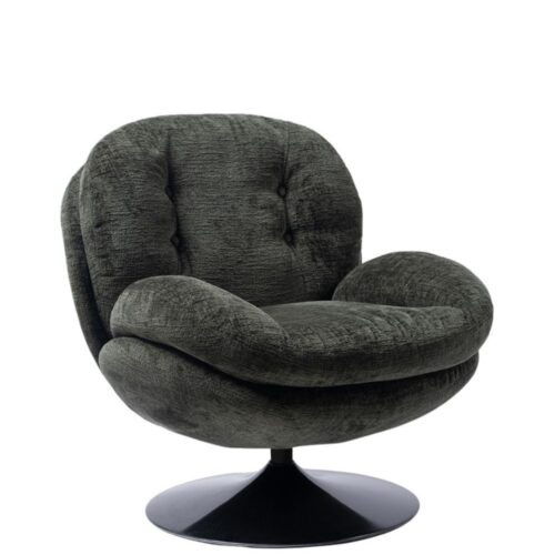 Fauteuil pivotant velours kaki Memento Athezza — velours polyester kaki, pied métal noir