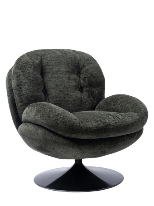 Fauteuil pivotant velours kaki Memento Athezza — velours polyester kaki, pied métal noir