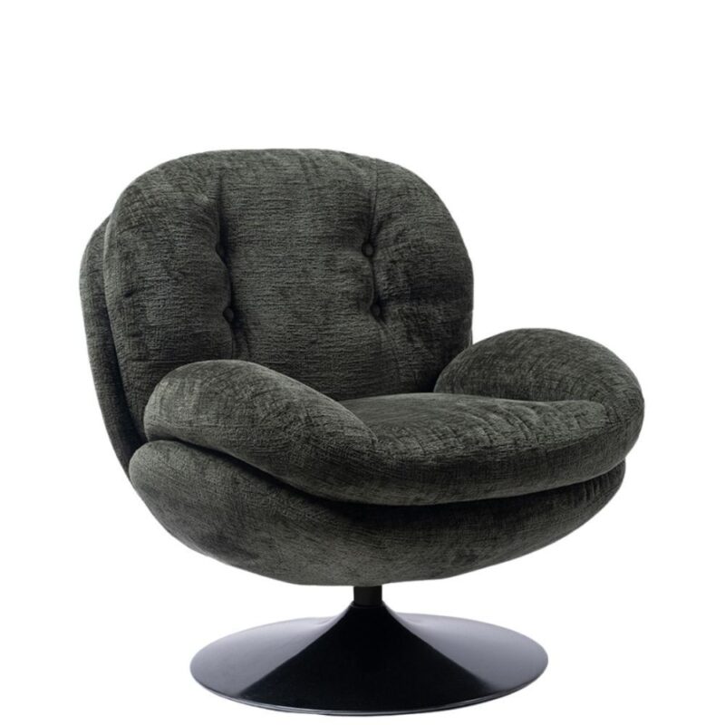 Fauteuil pivotant velours kaki Memento Athezza — velours polyester kaki, pied métal noir