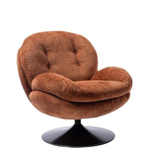 Fauteuil pivotant orange Memento Athezza — velours polyester orange brülé, pied métal noir
