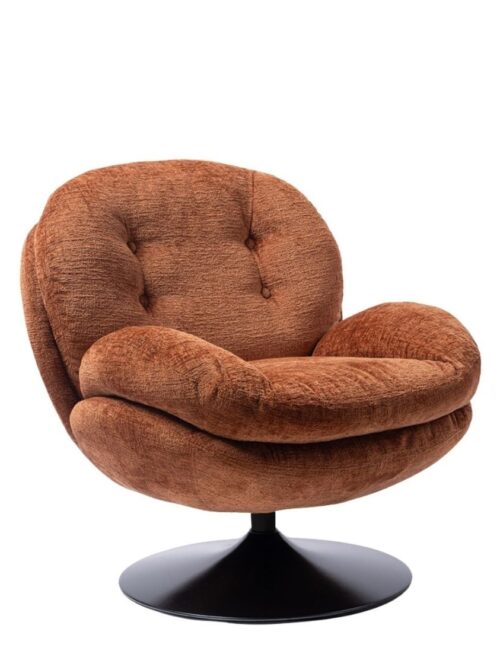 Fauteuil pivotant orange Memento Athezza — velours polyester orange brülé, pied métal noir