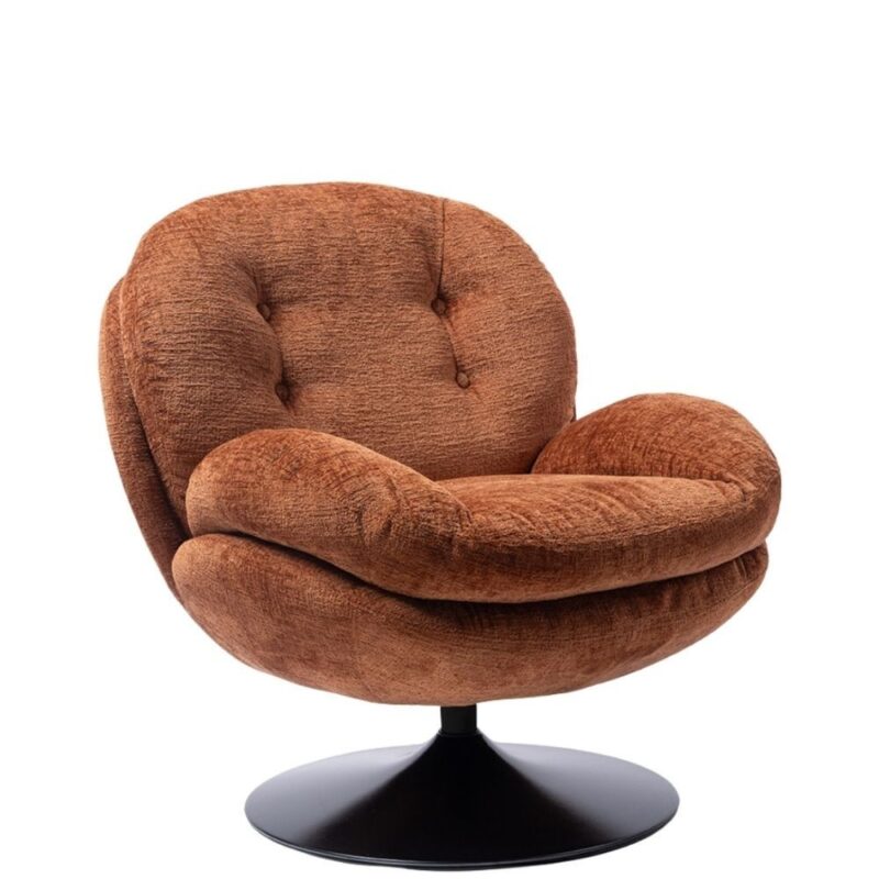 Fauteuil pivotant orange Memento Athezza — velours polyester orange brülé, pied métal noir