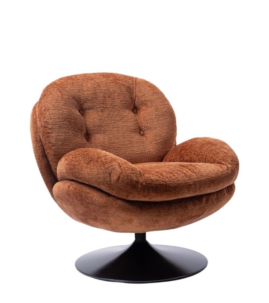 Fauteuil pivotant orange Memento Athezza — velours polyester orange brülé, pied métal noir