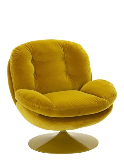 Fauteuil Memento POP Moutarde Athezza — velours coton moutarde, pied métal laqué moutarde