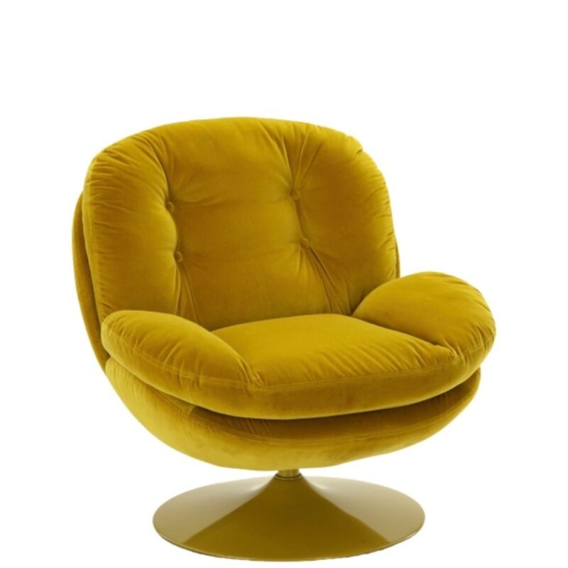 Fauteuil Memento POP Moutarde Athezza — velours coton moutarde, pied métal laqué moutarde