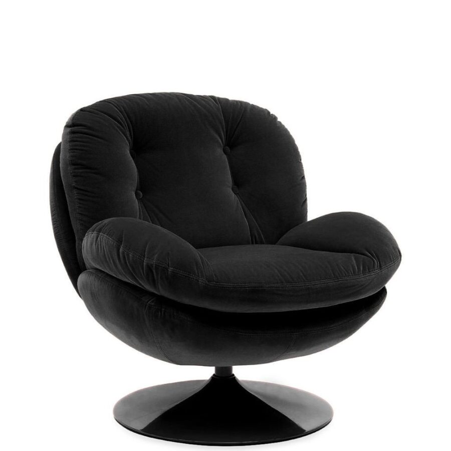 Fauteuil Memento POP Noir Athezza — velours coton noir, pied métal laqué noir