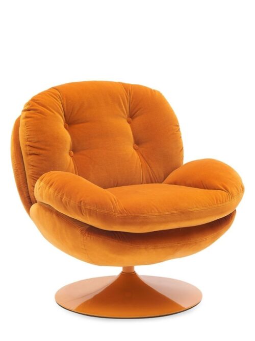 Fauteuil Memento POP orange Athezza — velours coton orange, pied métal laqué