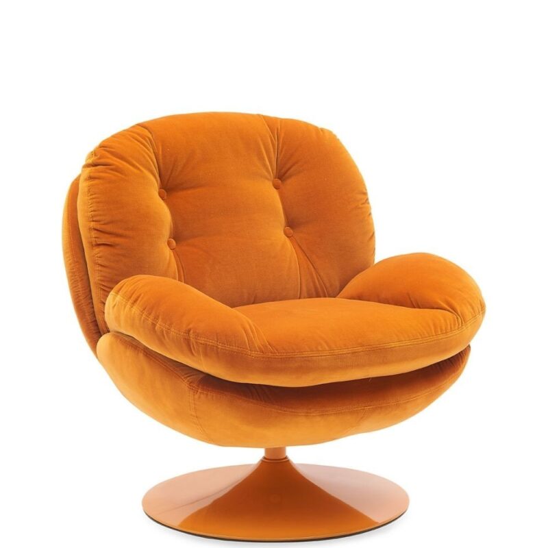 Fauteuil Memento POP orange Athezza — velours coton orange, pied métal laqué