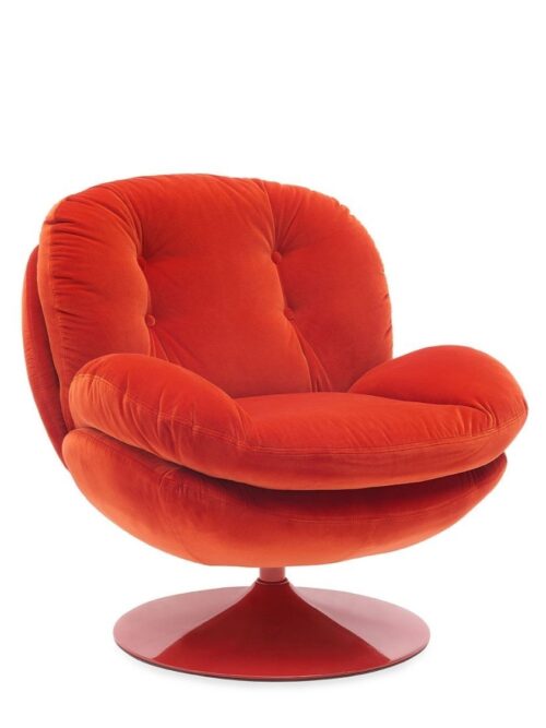 Fauteuil Memento POP rouge Athezza — velours coton rouge, pied métal laqué