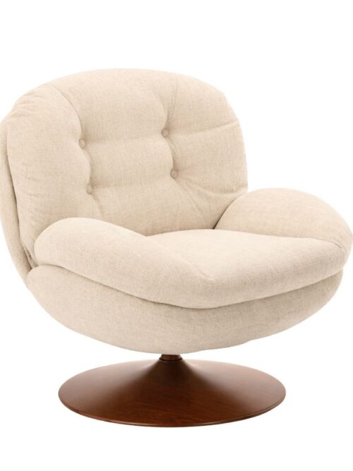 Fauteuil Memento RETRO beige Athezza — tissu polyester grain rétro beige, pied noyer