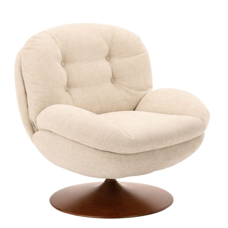 Fauteuil Memento RETRO beige Athezza — tissu polyester grain rétro beige, pied noyer