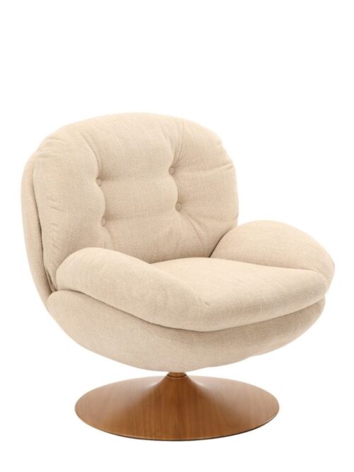 Fauteuil Memento RETRO Beige Naturel Athezza — velours polyester beige, pied bois naturel