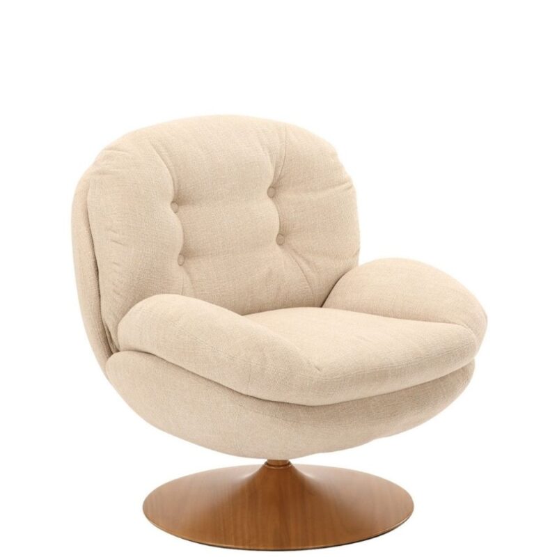 Fauteuil Memento RETRO Beige Naturel Athezza — velours polyester beige, pied bois naturel
