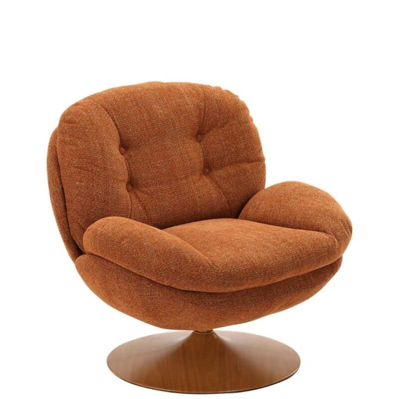 Fauteuil Memento RETRO Fox Naturel Athezza — velours polyester fox brun-roux, pied bois naturel