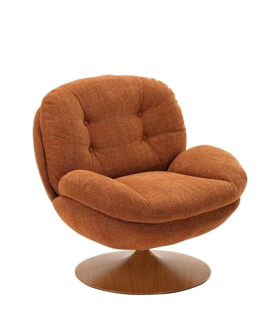 Fauteuil Memento RETRO Fox Naturel Athezza — velours polyester fox brun-roux, pied bois naturel