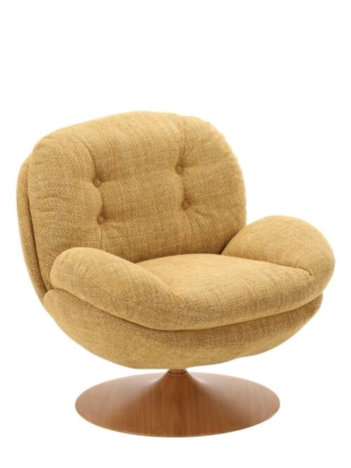 Fauteuil Memento RETRO Moutarde Naturel Athezza — tissu polyester grain rétro moutarde, pied bois naturel
