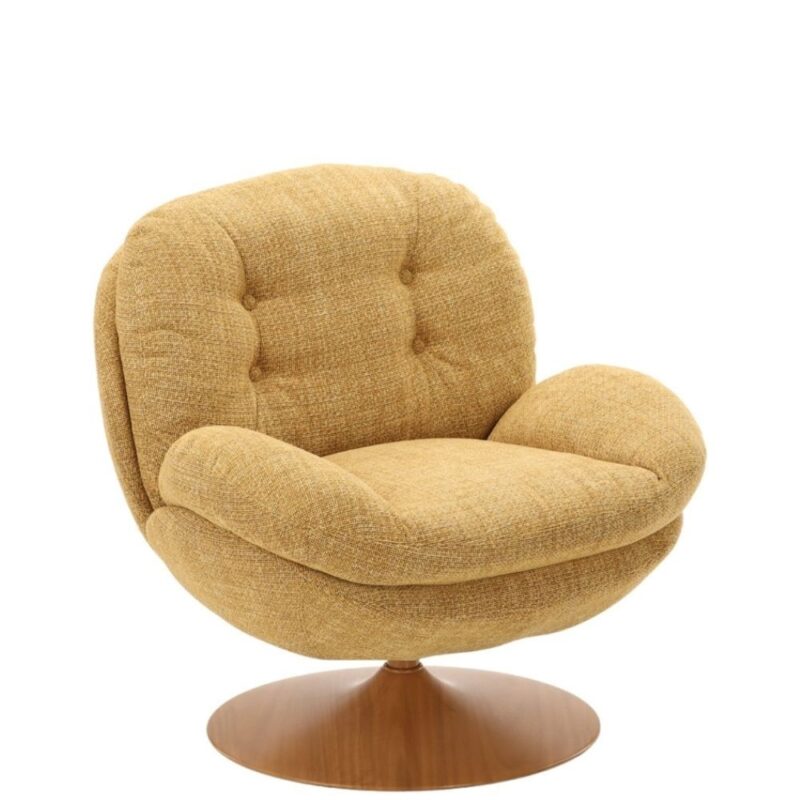 Fauteuil Memento RETRO Moutarde Naturel Athezza — tissu polyester grain rétro moutarde, pied bois naturel