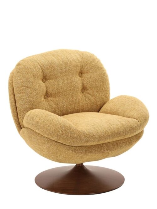 Fauteuil Memento RETRO moutarde Athezza — tissu polyester grain rétro moutarde, pied noyer
