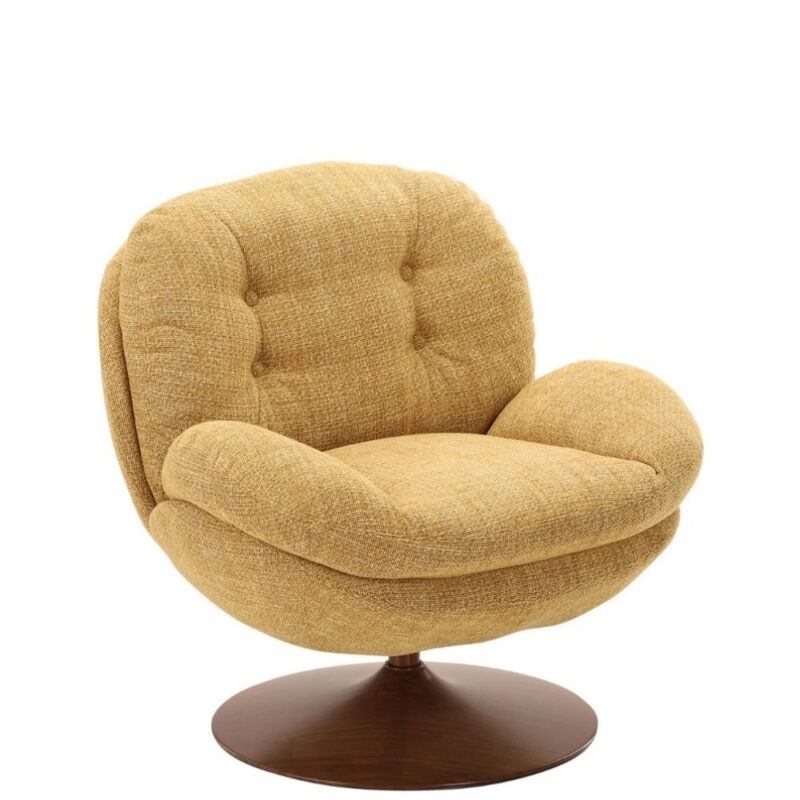 Fauteuil Memento RETRO moutarde Athezza — tissu polyester grain rétro moutarde, pied noyer