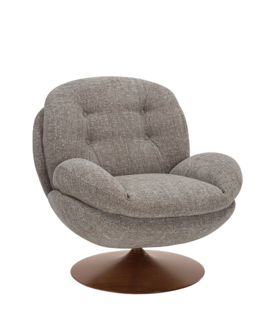 Fauteuil Memento RETRO taupe Athezza — tissu grain rétro taupe, pied noyer