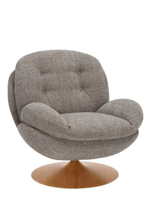 Fauteuil Memento RETRO Taupe Naturel Athezza — velours polyester taupe, pied bois naturel