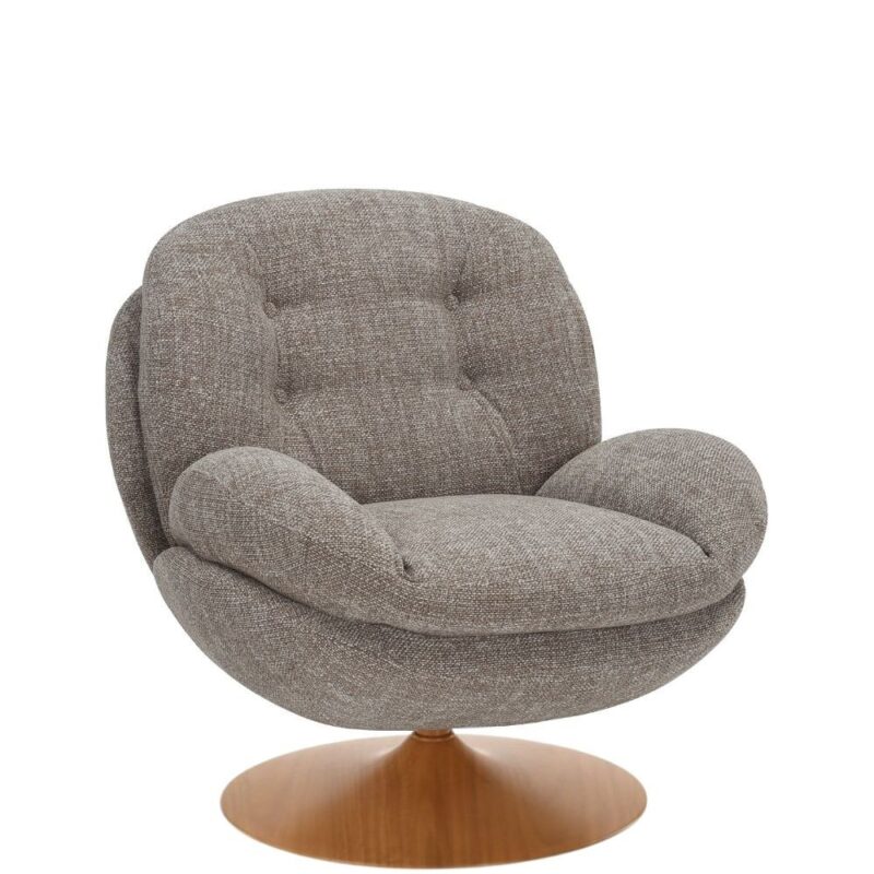 Fauteuil Memento RETRO Taupe Naturel Athezza — velours polyester taupe, pied bois naturel